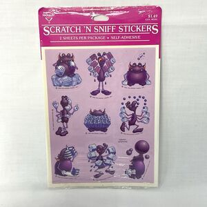 Vintage 1984 Hallmark Scratch N' Sniff Grape Stickers NOS 1-pk Purple Peeple